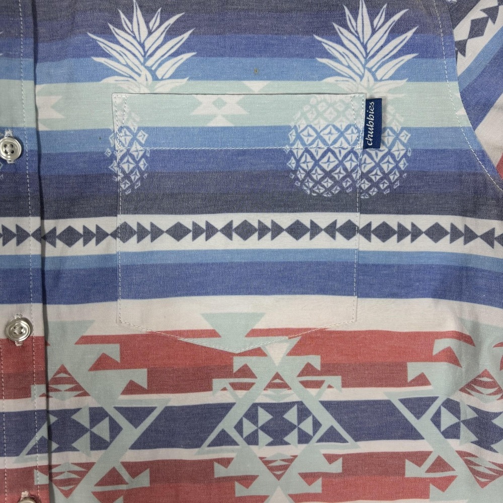 Chubbies Shirt Mens XL Multicolor Aztec Pineapple Button Up Short Sleeve Summer - Picture 3 of 9